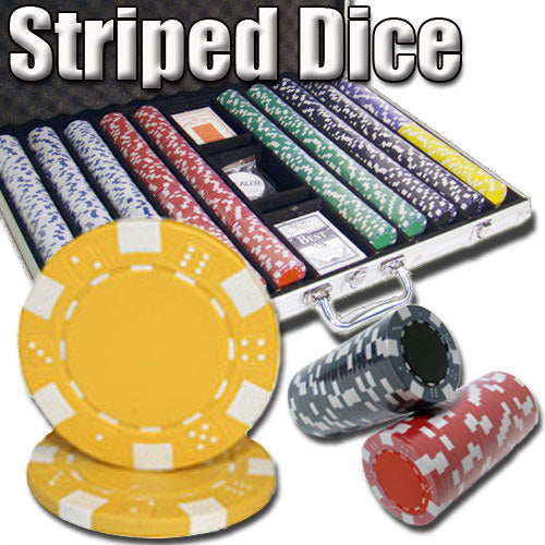 1000 Striped Dice Poker Chips with Aluminum Case