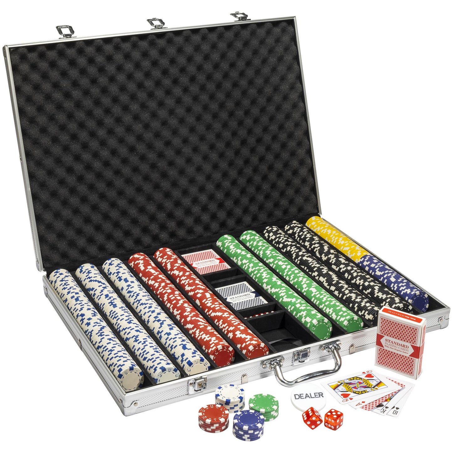 1000 Striped Dice Poker Chips with Aluminum Case