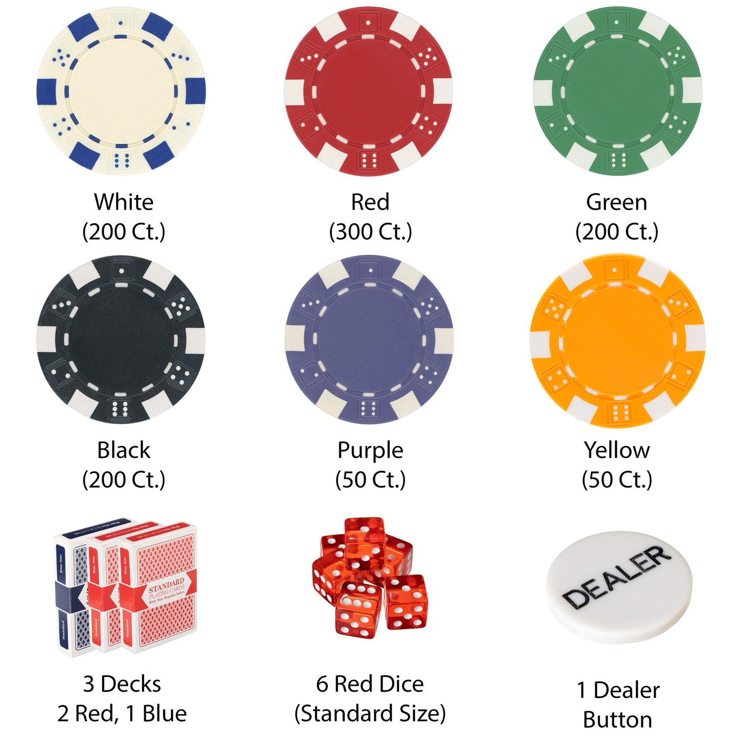 1000 Striped Dice Poker Chips with Aluminum Case