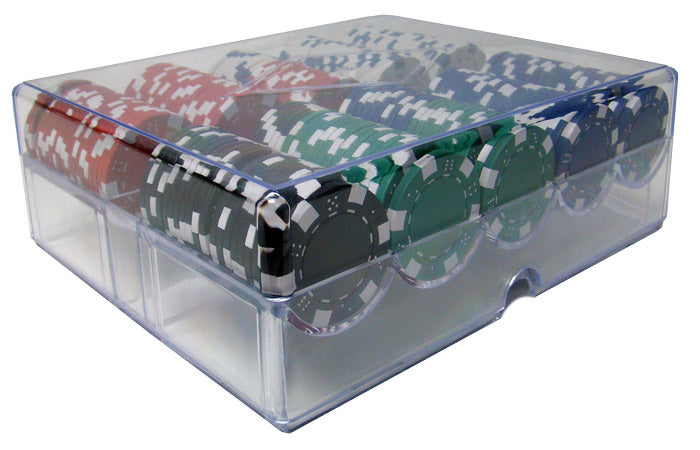 200 Striped Dice Poker Chips with Acrylic Tray