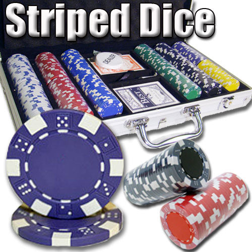 300 Striped Dice Poker Chips with Aluminum Case