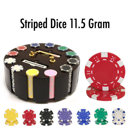 300 Striped Dice Poker Chips with Wooden Carousel