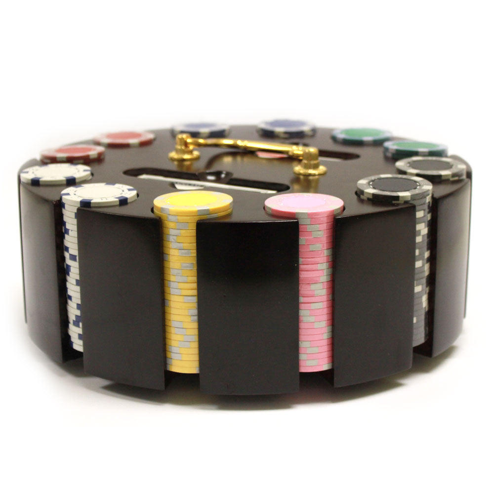 300 Striped Dice Poker Chips with Wooden Carousel