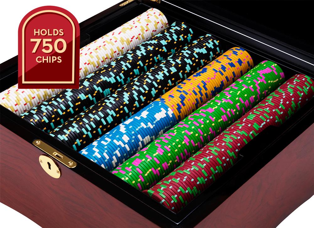 750 Piece Mahogany Wooden Poker Chip Case