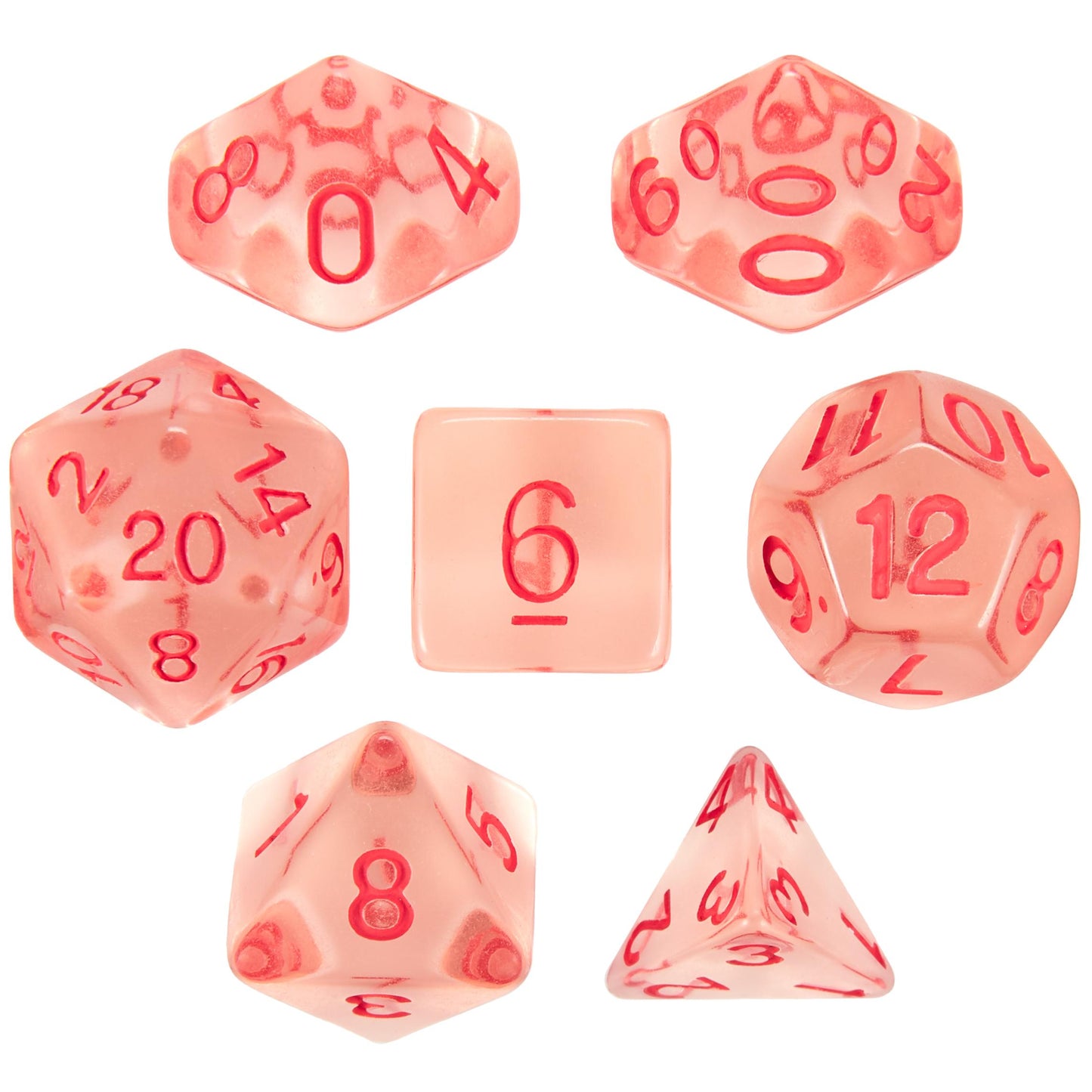 Set of 7 Dice - Death Diamonds - Transparent Red with Red Paint