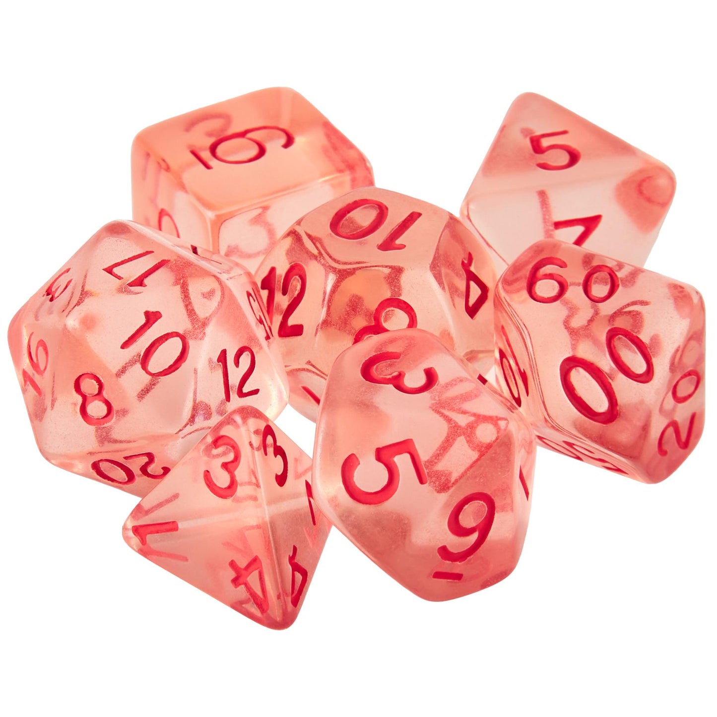 Set of 7 Dice - Death Diamonds - Transparent Red with Red Paint