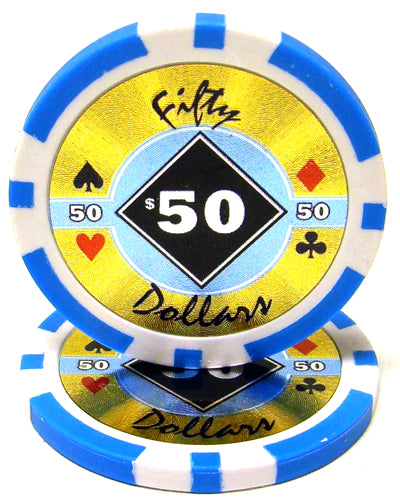 Light Blue Black Diamond Poker Chips - $50