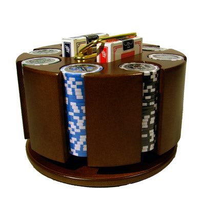 200 Ace Casino Poker Chips with Wooden Carousel