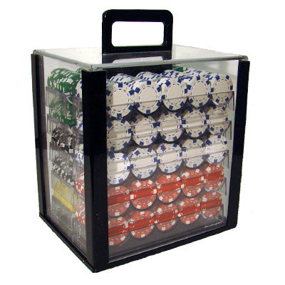1000 Striped Dice Poker Chips with Acrylic Carrier