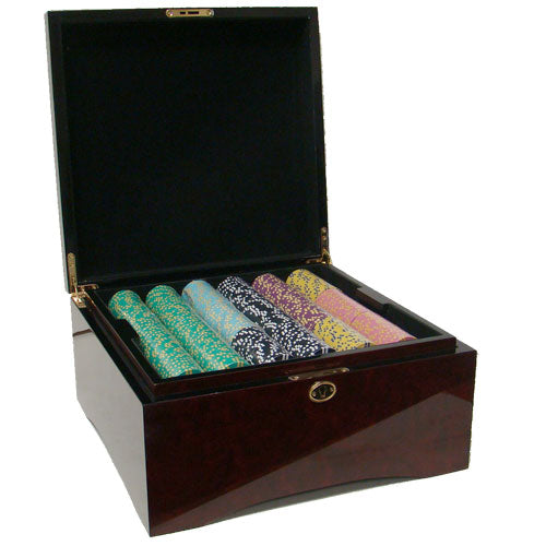 500 Two Stripe Twist Poker Chips with Mahogany Case
