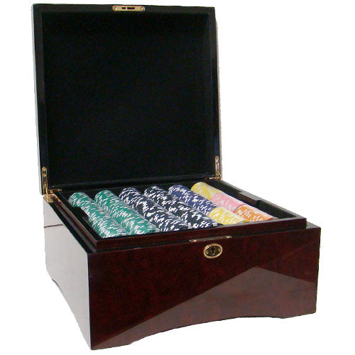 750 Striped Dice Poker Chips with Mahogany Case