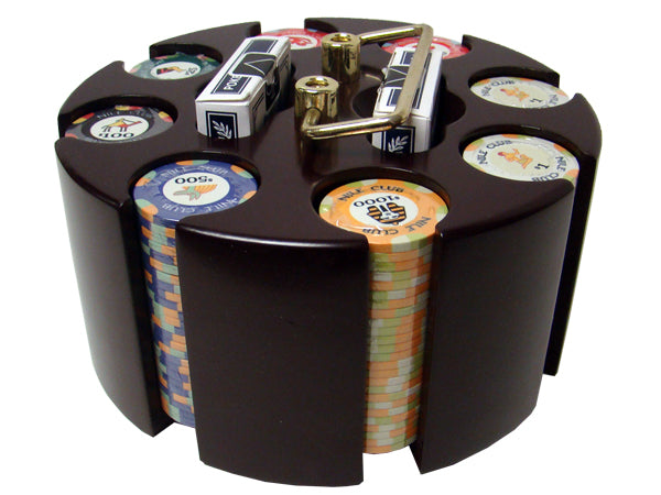 200 Nile Club Poker Chips with Wooden Carousel