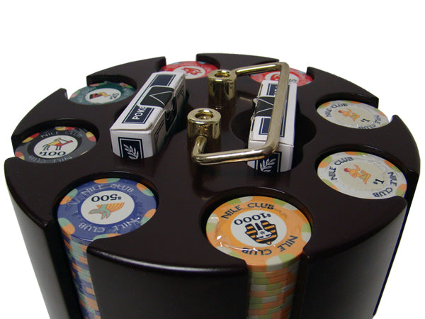 200 Nile Club Poker Chips with Wooden Carousel