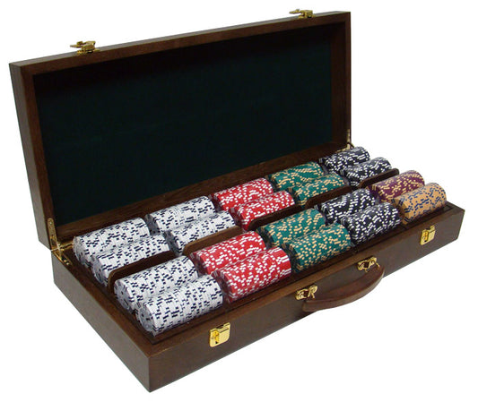 500 Two Stripe Twist Poker Chips with Walnut Case