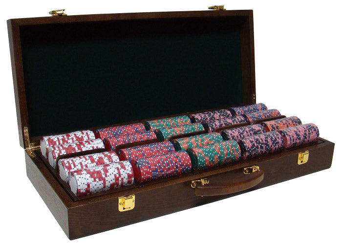 500 Crown and Dice Poker Chips with Walnut Case