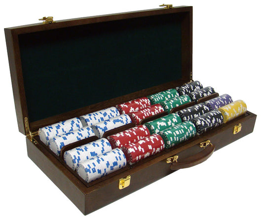 500 Diamond Suited Poker Chips with Walnut Case