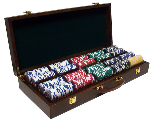 500 Tournament Pro Poker Chips with Walnut Case