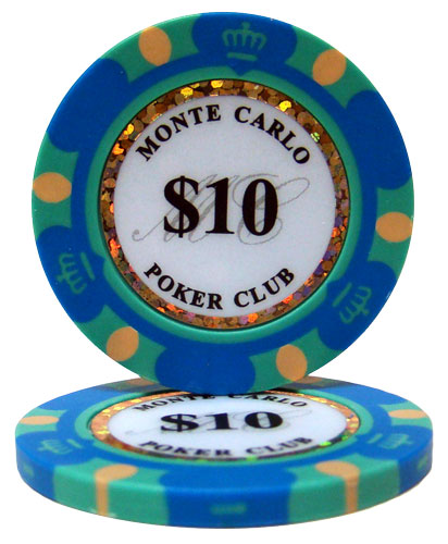 Blue Monte Carlo Poker Chips - $10