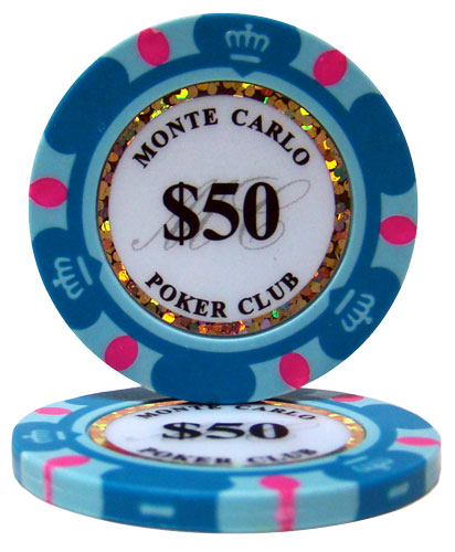 Light Blue Monte Carlo Poker Chips - $50