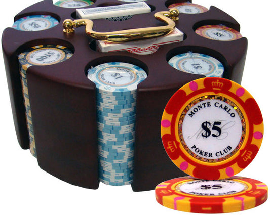 200 Monte Carlo Poker Chips with Wooden Carousel