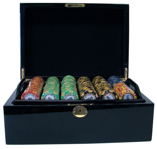 500 Monte Carlo Poker Chips with Mahogany Case