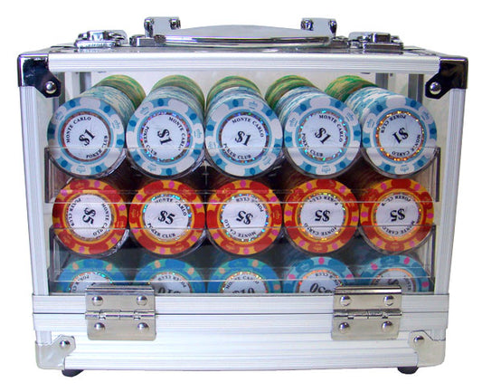 600 Monte Carlo Poker Chips with Acrylic Carrier