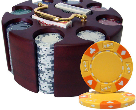 200 Ace King Suited Poker Chips with Wooden Carousel