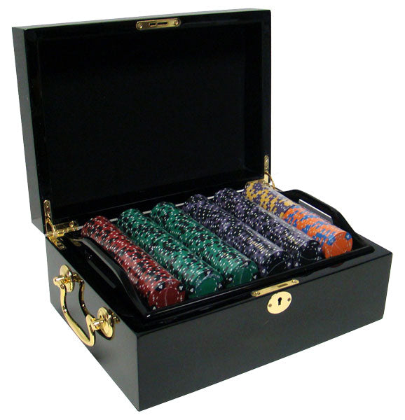500 Ace King Suited Poker Chips with Mahogany Case