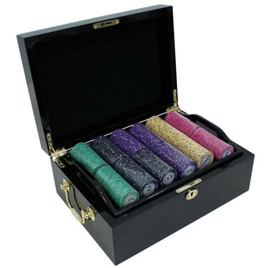 500 Scroll Poker Chips with Mahogany Case