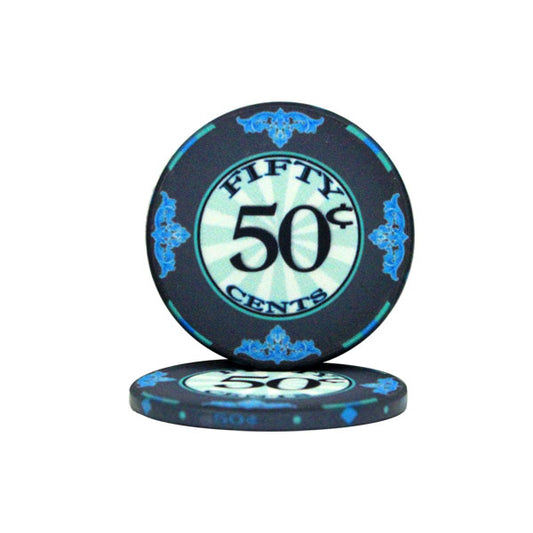 Dark Blue Scroll Poker Chips - $0.50