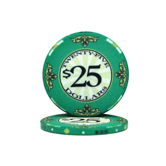 Green Scroll Poker Chips - $25