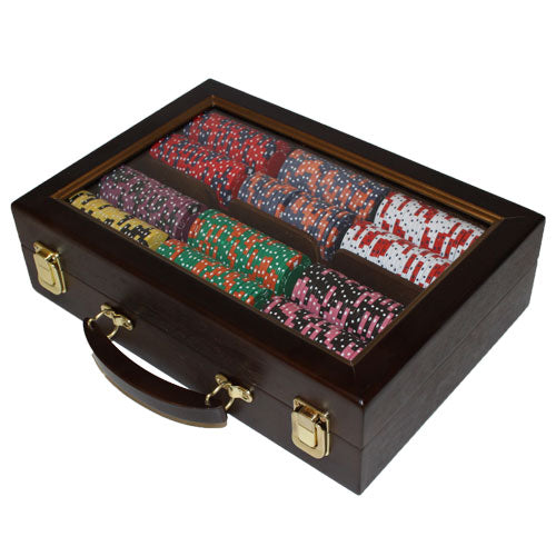 300 Crown and Dice Poker Chips with Walnut Case