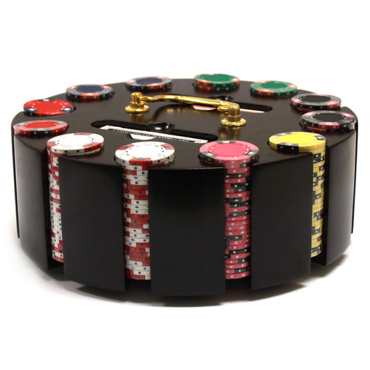 300 Crown and Dice Poker Chips with Wooden Carousel