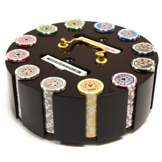 300 Hi Roller Poker Chips with Wooden Carousel