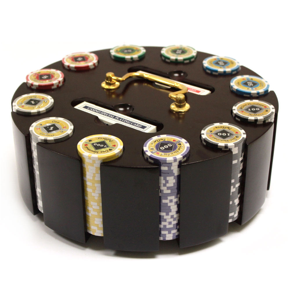 300 Black Diamond Poker Chips with Wooden Carousel