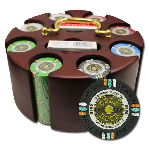 200 Gold Rush Poker Chips with Wooden Carousel