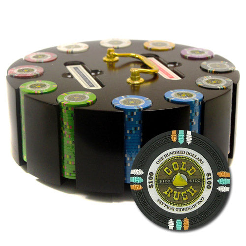 300 Gold Rush Poker Chips with Wooden Carousel