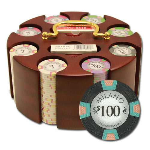 200 Milano Poker Chips with Wooden Carousel