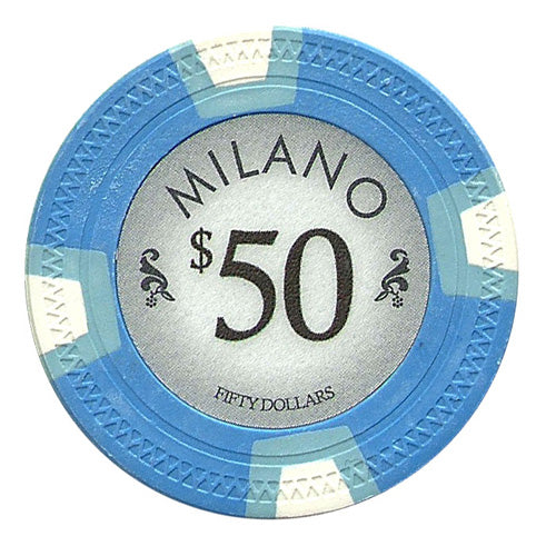 Light Blue Milano Poker Chips - $50