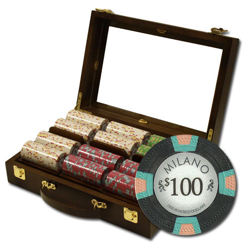 300 Milano Poker Chips with Walnut Case