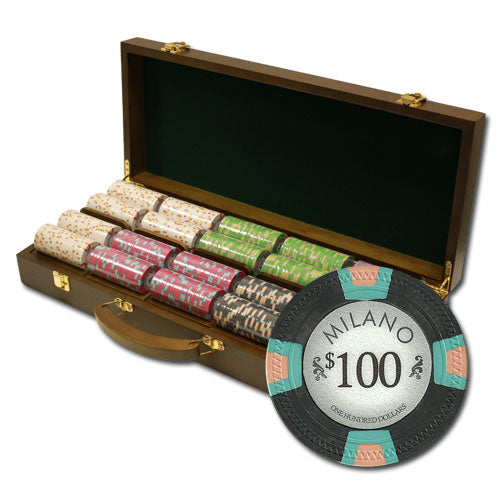 500 Milano Poker Chips with Walnut Case