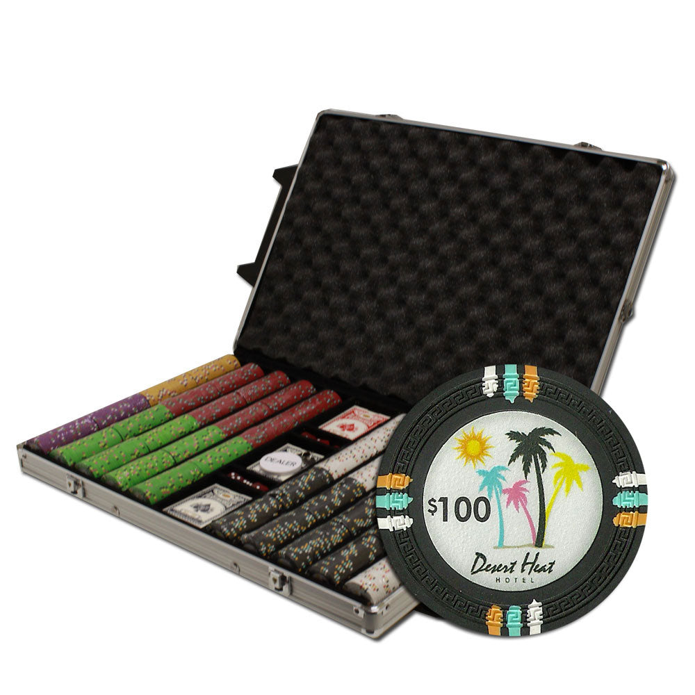 1000 Desert Heat Poker Chips with Rolling Aluminum Case