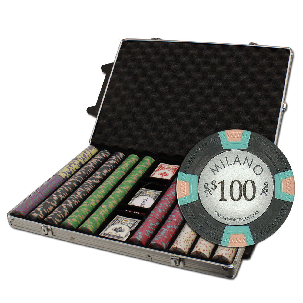 1000 Milano Poker Chips with Rolling Aluminum Case