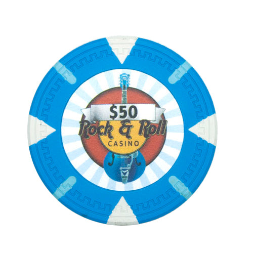 Light Blue Rock & Roll Poker Chip - $50