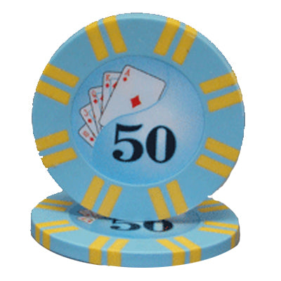 Light Blue Two Stripe Twist Poker Chips - $50