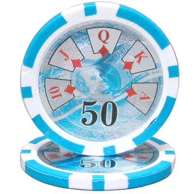 Light Blue Ben Franklin Poker Chips - $50