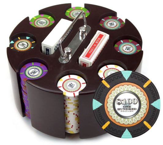 200 Mint Poker Chips with Wooden Carousel