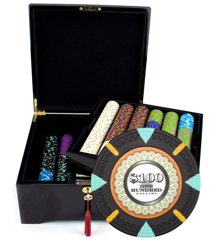 750 Mint Poker Chips with Mahogany Case