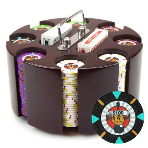 200 Rock & Roll Poker Chips with Wooden Carousel