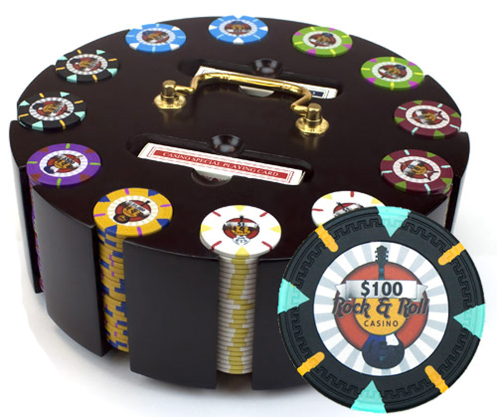 300 Rock & Roll Poker Chips with Wooden Carousel